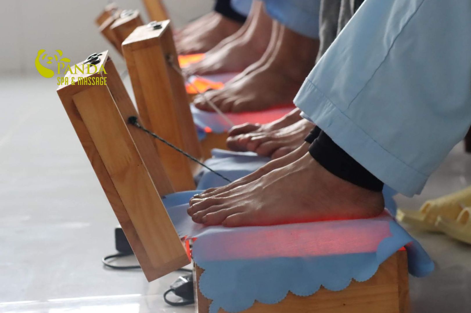 Foot massage with salt stone