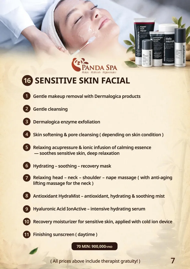 Panda Spa menu — Da nhạy cảm · 16