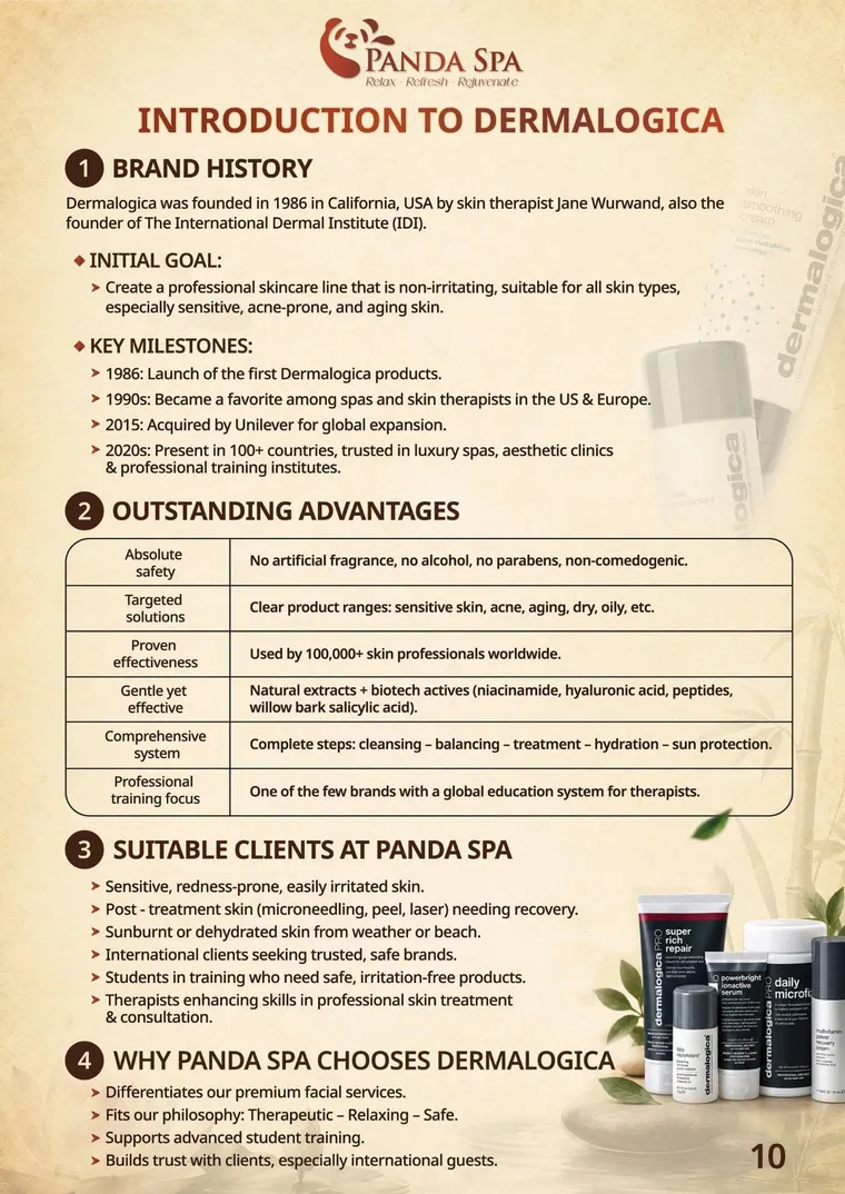 Panda Spa menu — Giới thiệu Dermalogica