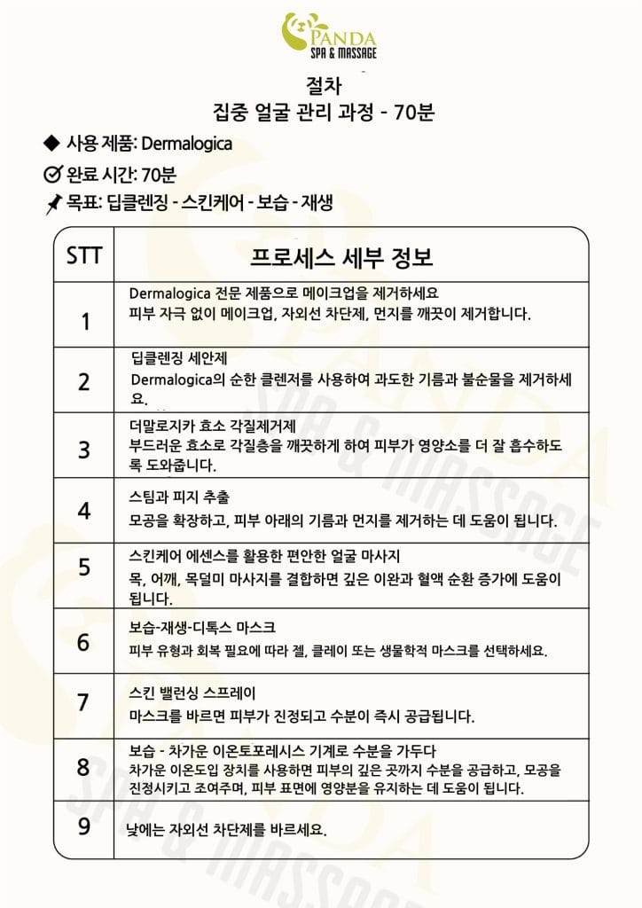 전문 얼굴 피부 관리 과정 – 70분