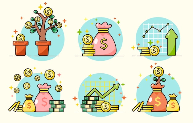Free vector collection of financial investment bank deposit profit finance manage money in cartoon style for graphic designer vector illustration