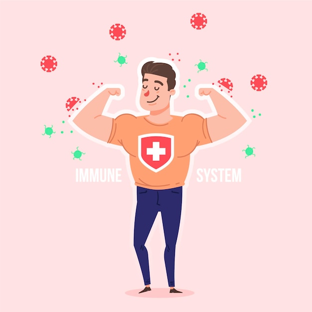 Free vector strong man with good immune system against viruses