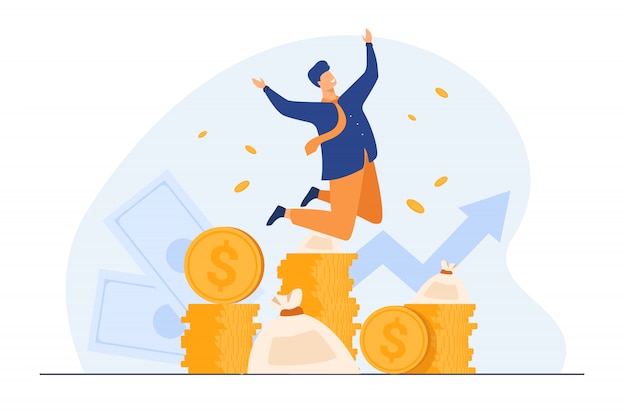Free vector happy rich banker celebrating income growth