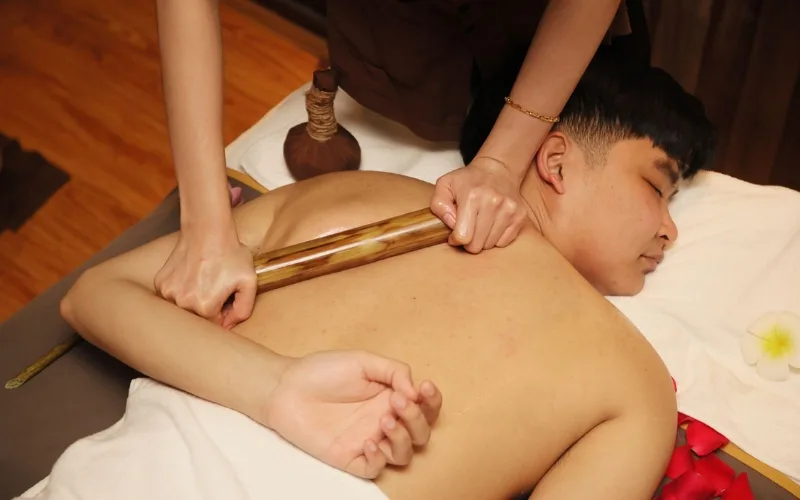 bamboo massage at Panda Spa, a natural relaxation therapy in Da Nang